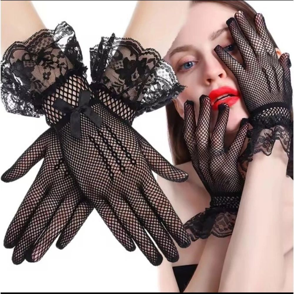 Sophisticated Black Lace Mesh Gloves Women Lace Gloves for Wedding Elegant Short
